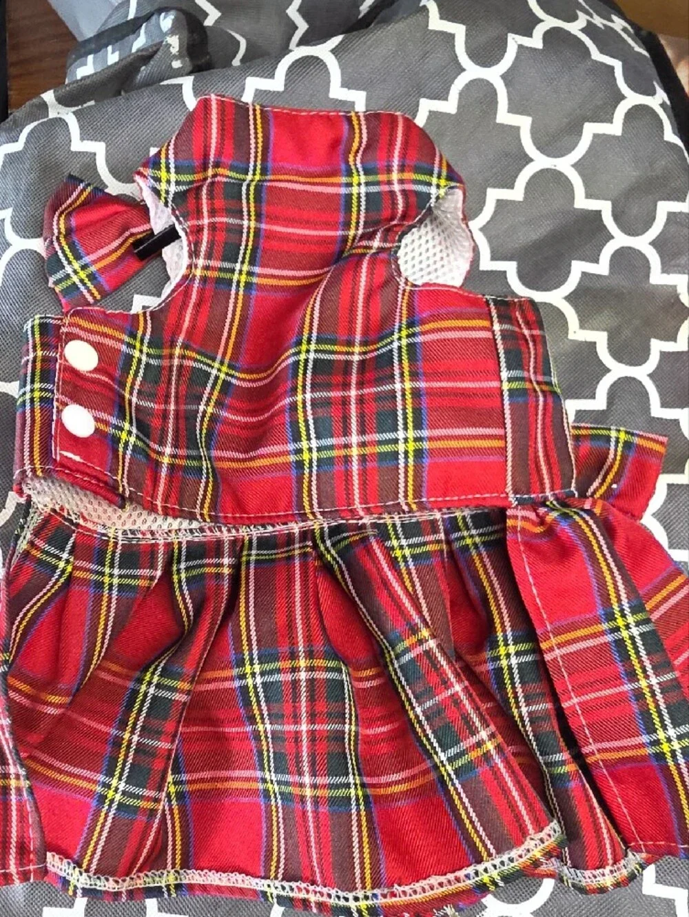 Red Plaid Bow Accent Pet Harness Dress